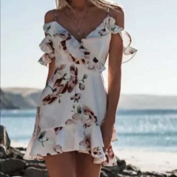 Dresses & Skirts - 1 left! White Floral Ruffle Off Shoulder Dress